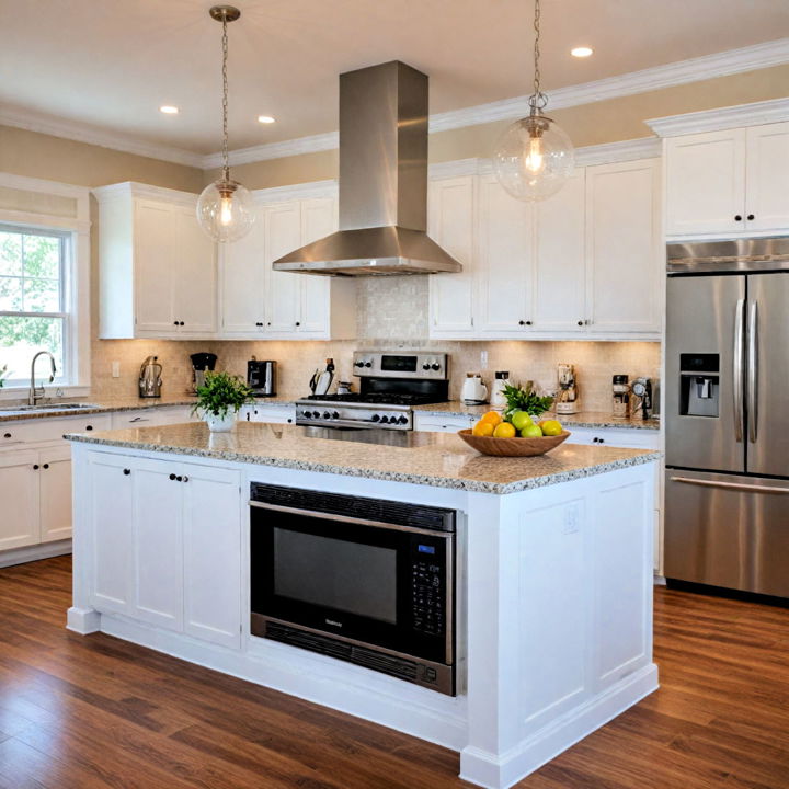 microwave within the kitchen island