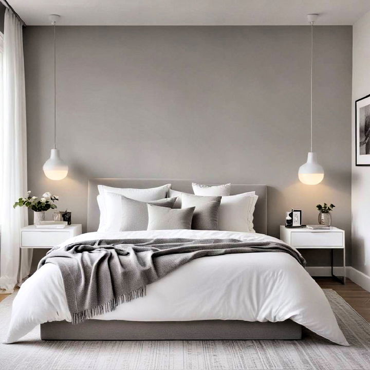 minimalist grey and white bedroom