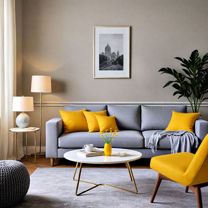 minimalist grey and yellow living room