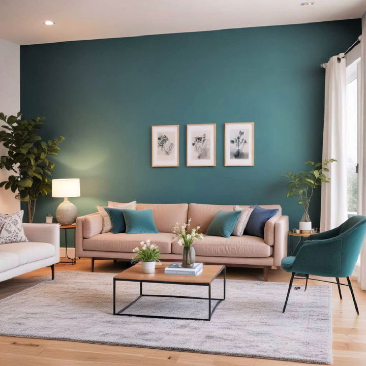 minimalist teal living room