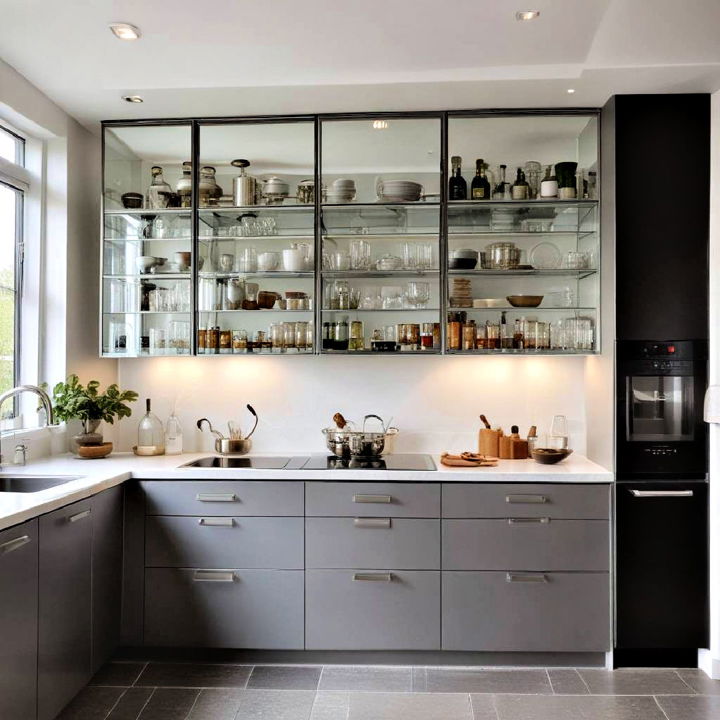 mirrored glass kitchen cabinets