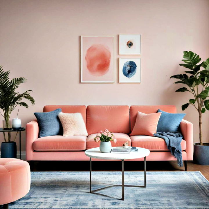 modern aesthetic with salmon pink couch