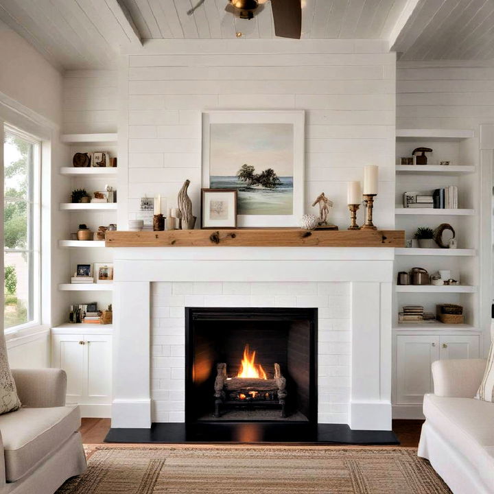 modern and rustic shiplap fireplace surround