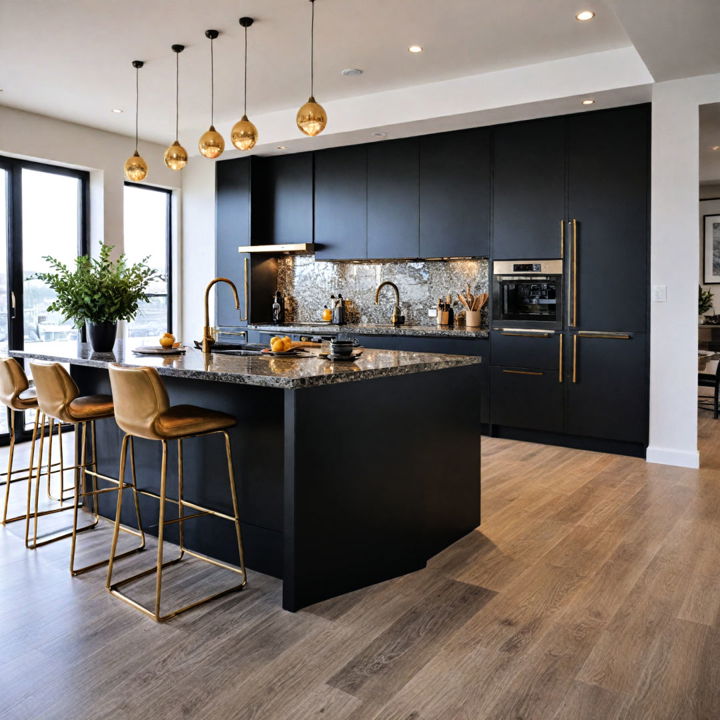 modern black and gold cabinets for kitchen