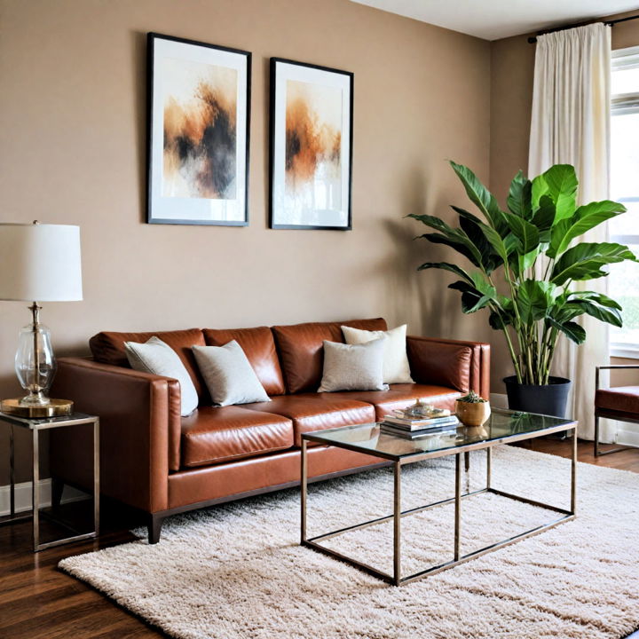 modern brown leather couch living room