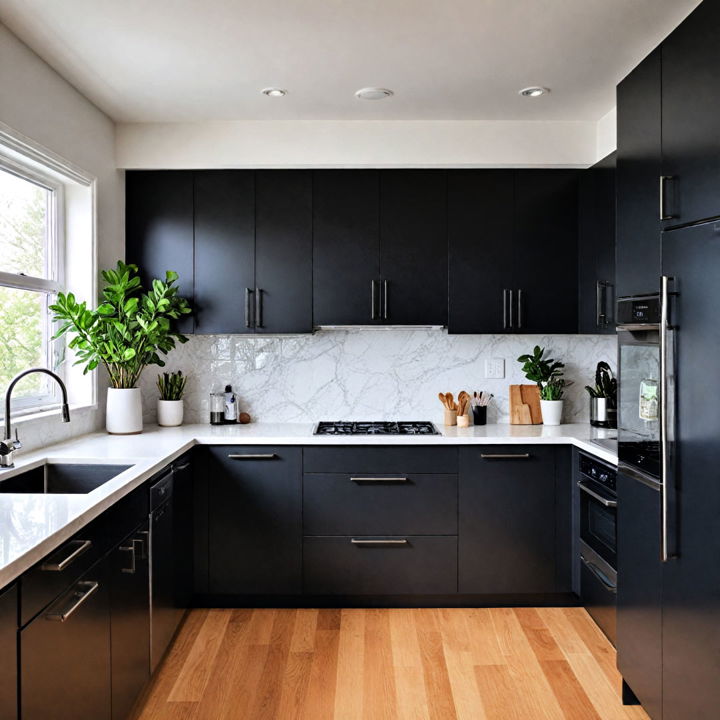 modern clean lines black kitchen