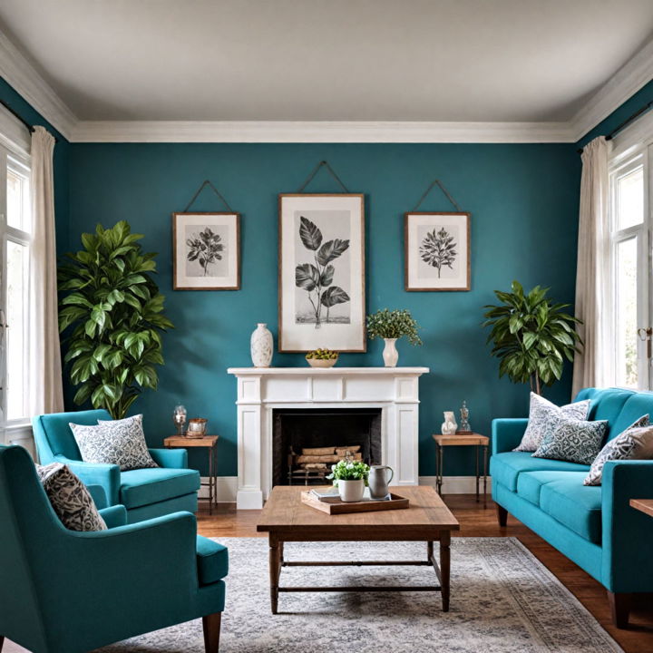 modern farmhouse style teal living room