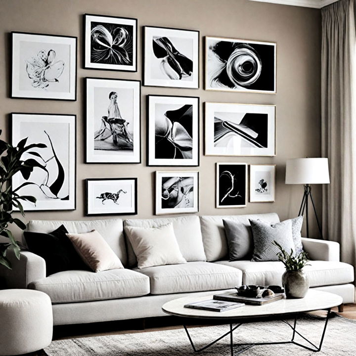 modern gallery wall with a monochrome theme