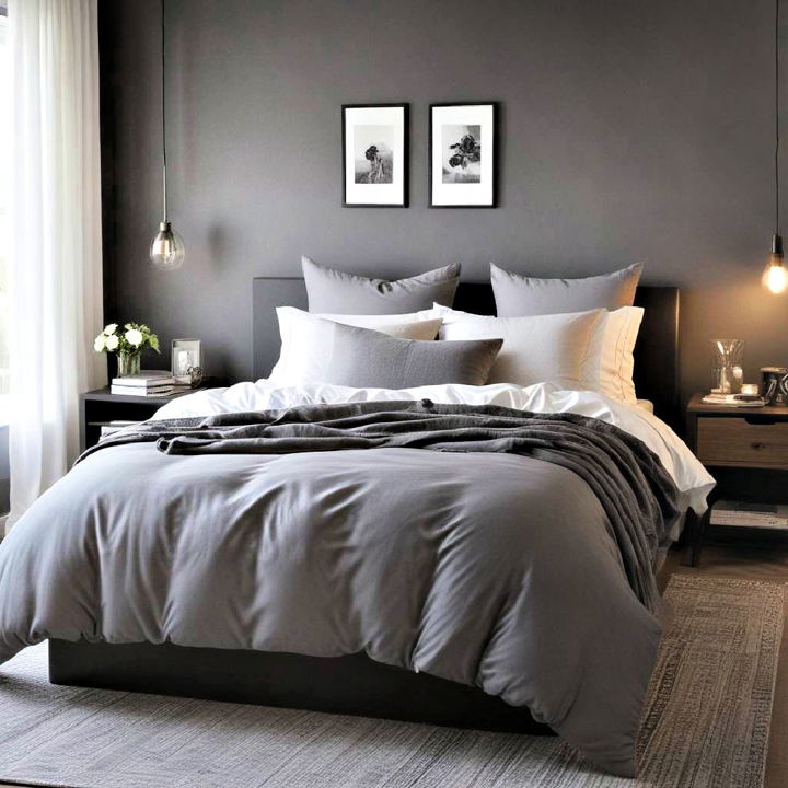 modern grey and white bedding