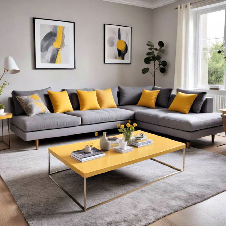 modern grey and yellow living room