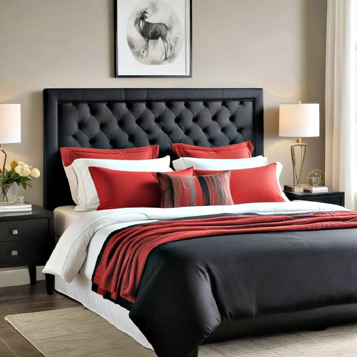 modern headboard in black with red accents