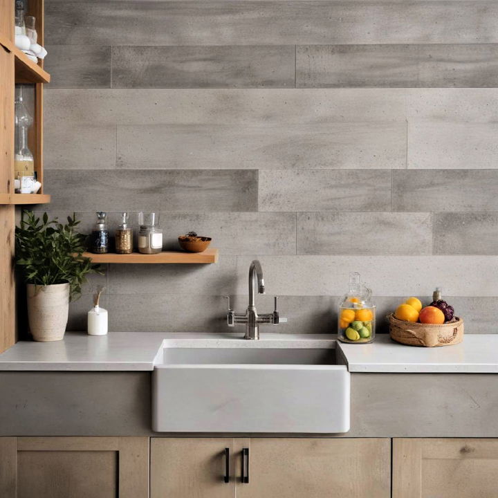 modern industrial concrete look shiplap backsplash