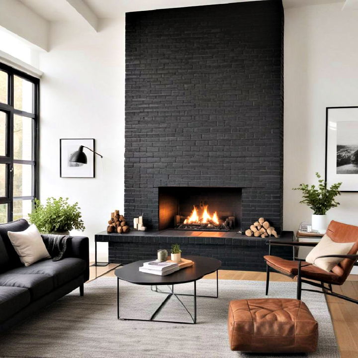 modern minimalism black brick fireplace