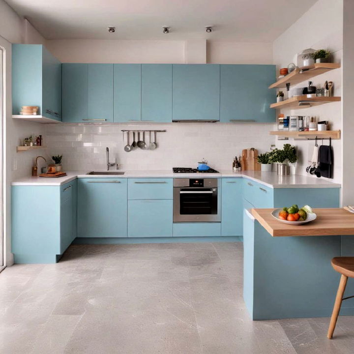 modern minimalist light blue kitchen cabinets