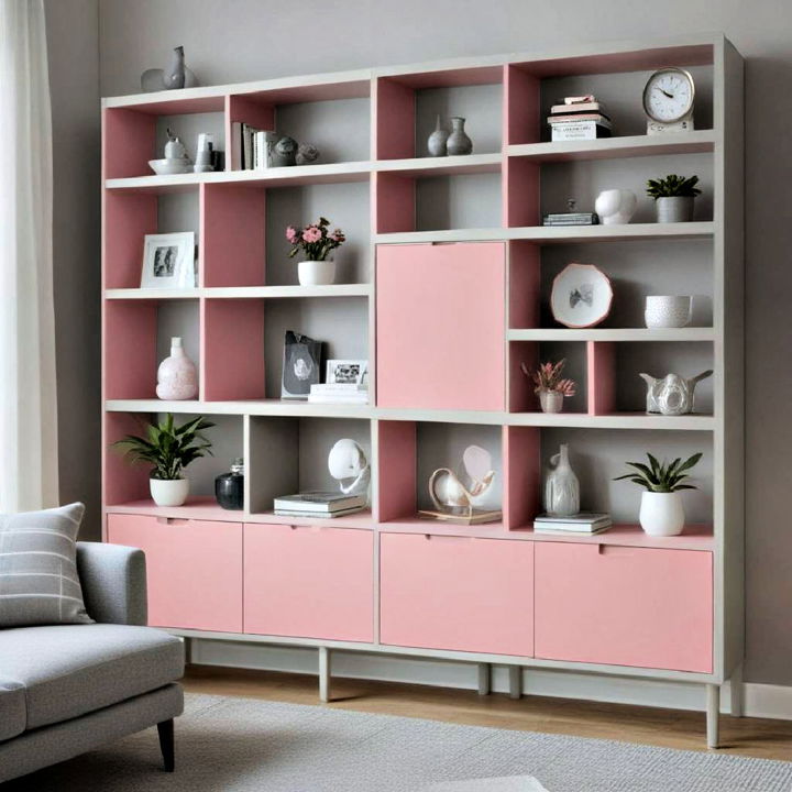 modern pink and grey shelving