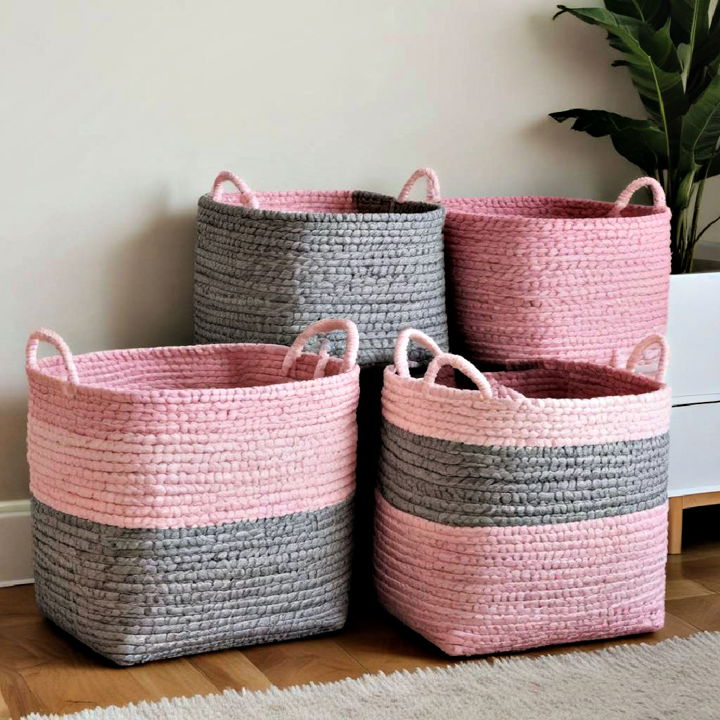 modern pink and grey storage baskets