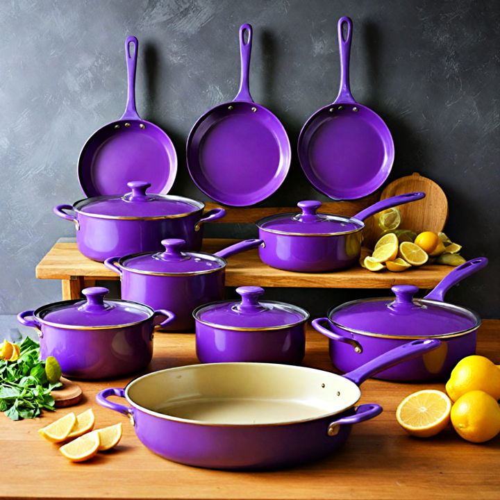 modern purple cooking pots and pans