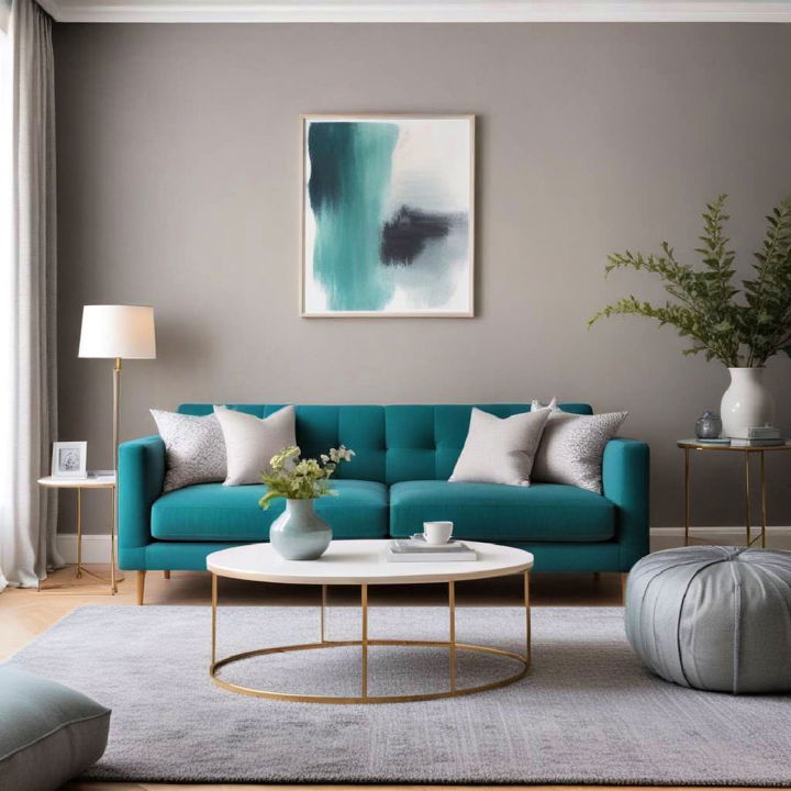 modern teal and grey living room