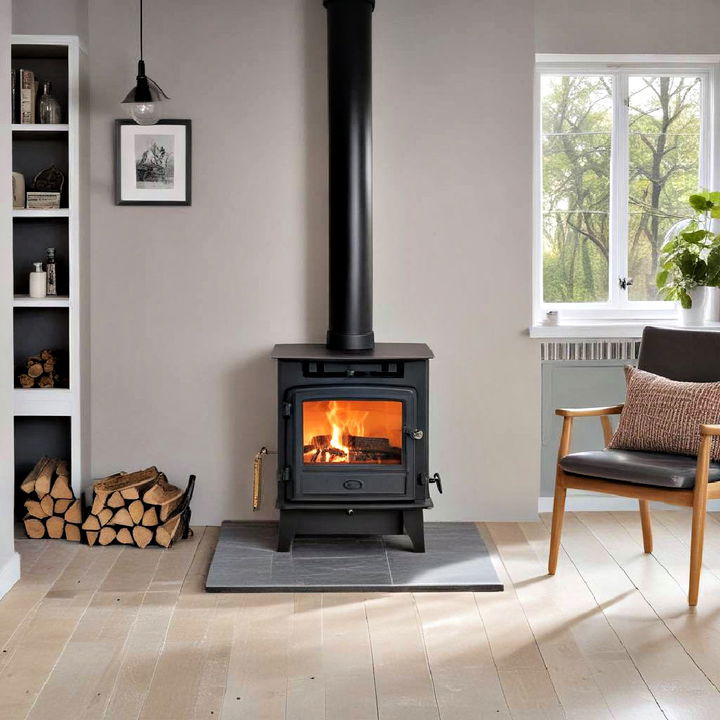 modern wood burning stove fireplace