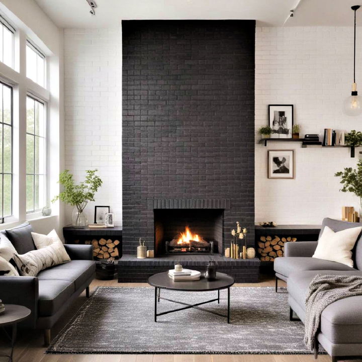 monochromatic harmony black brick fireplace