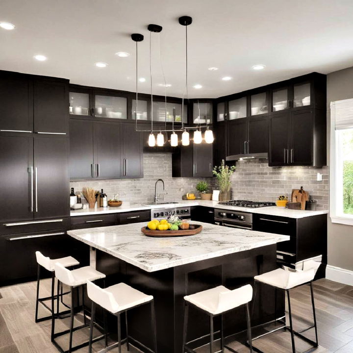 monochromatic palette dark wood kitchen