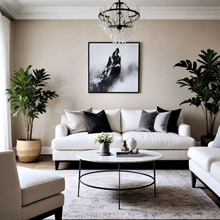 monochrome decor white couch living room