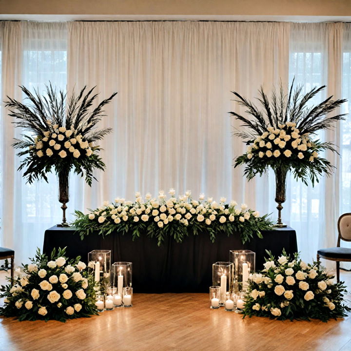 monochrome flower wedding arrangements