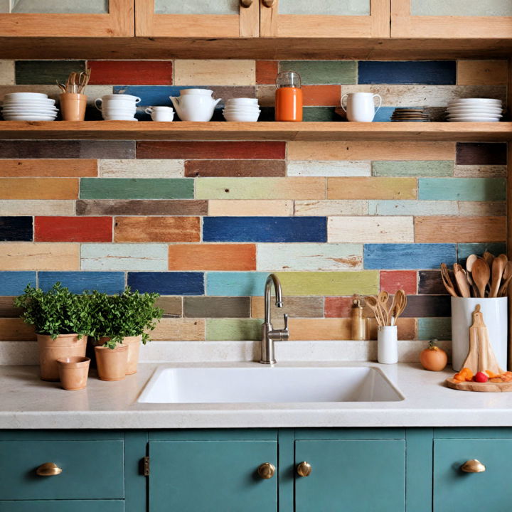 multi color shiplap backsplash for kitchen