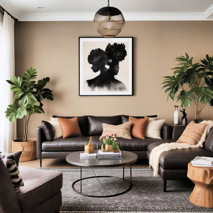 nature inspired black and brown living room idea