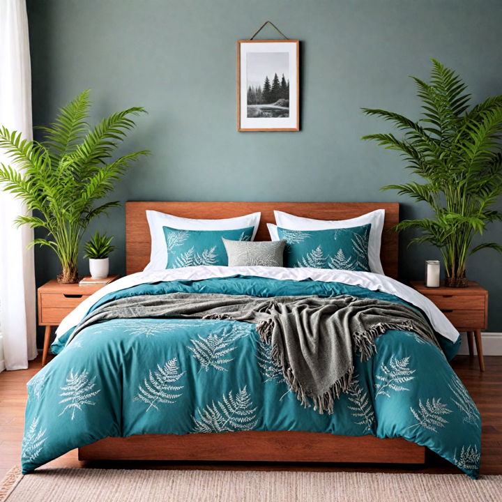 nature inspired teal and grey bedroom