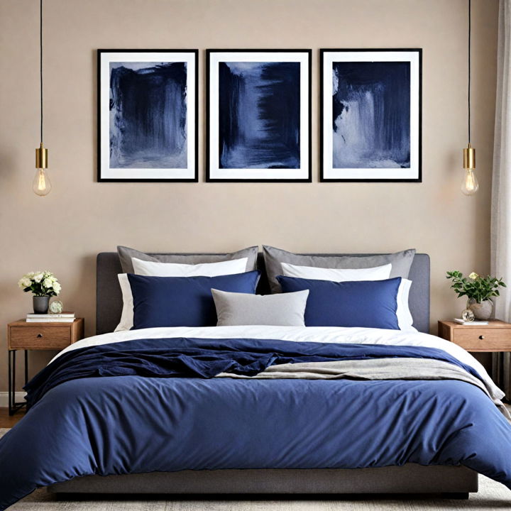 navy blue artwork with grey frames