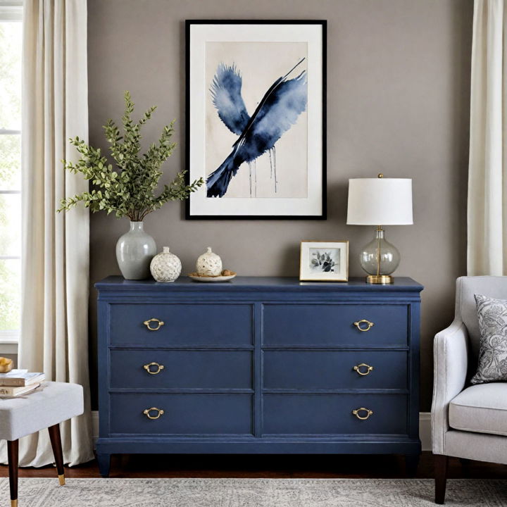 navy blue dresser with grey accents