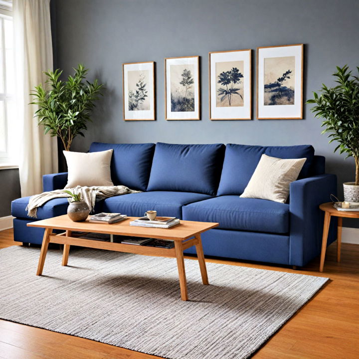 navy blue sofa with built in storage