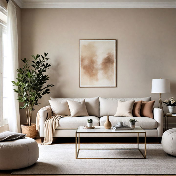 neutral palette white couch living room