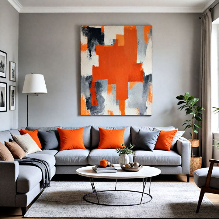 orange and grey artwork for living room