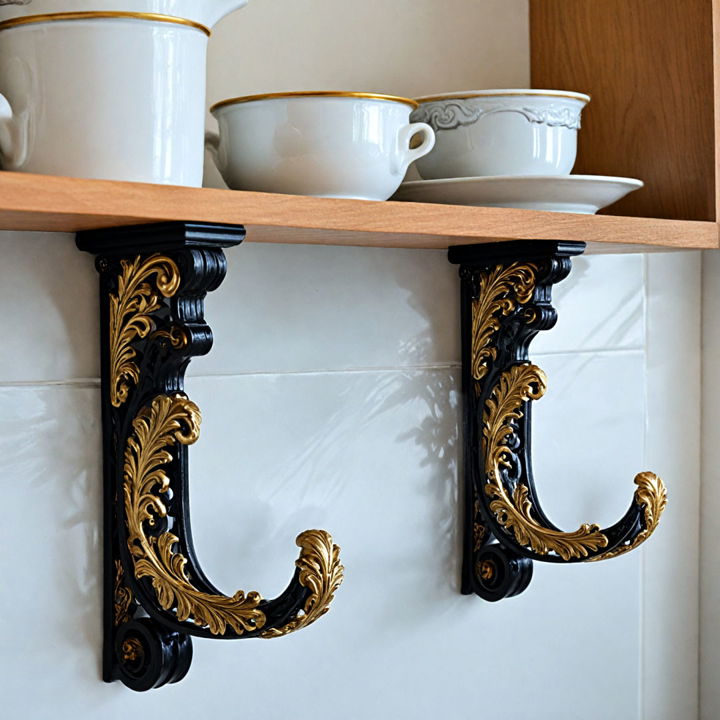 ornate black and gold shelf brackets