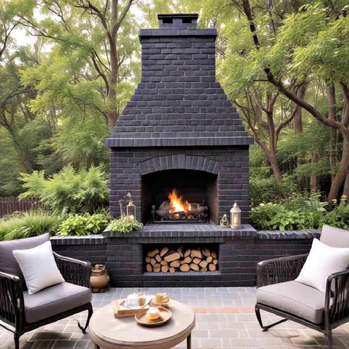 outdoor black brick fireplace