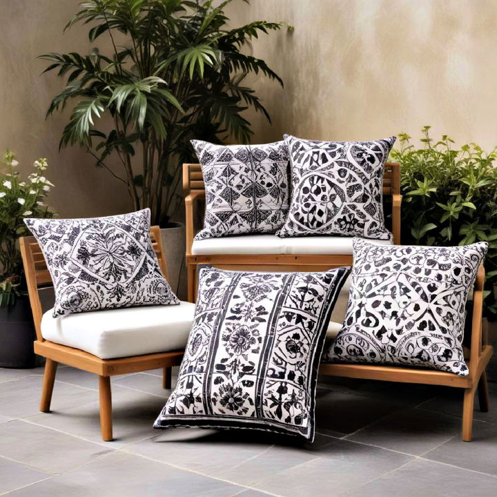 patterned cushions for black and white patio