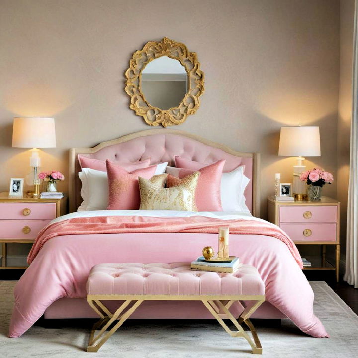 pink and gold accent furniture for bedroom