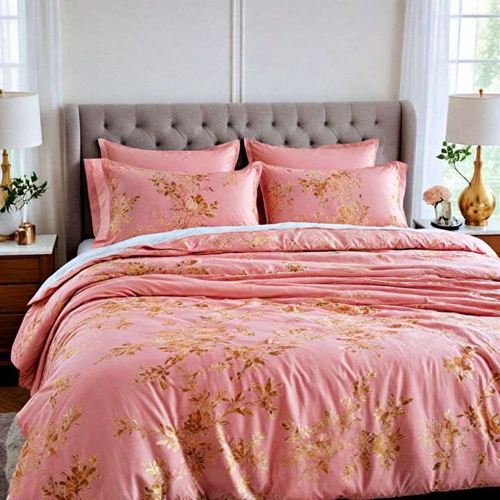 pink and gold bedding