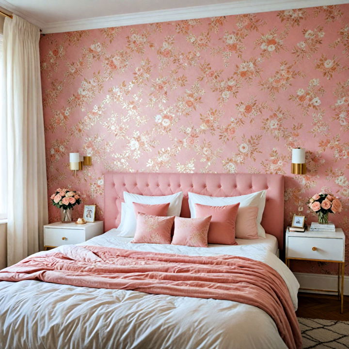 pink and gold bedroom wallpaper