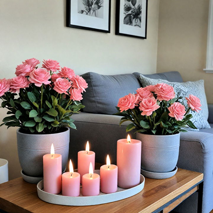 pink and grey decor for living room