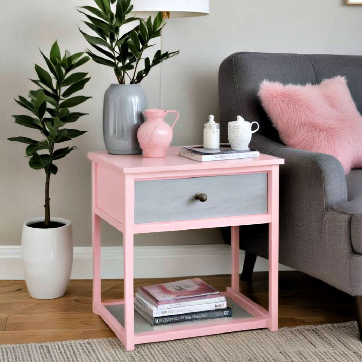 pink and grey side tables living room decor