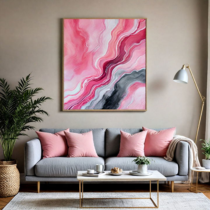 pink and grey wall art for living room