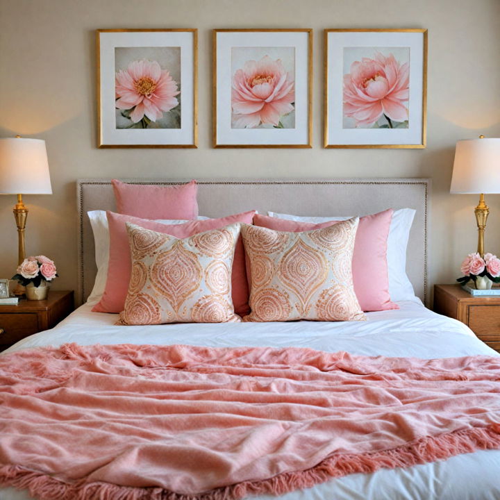 pink throw pillows for bed