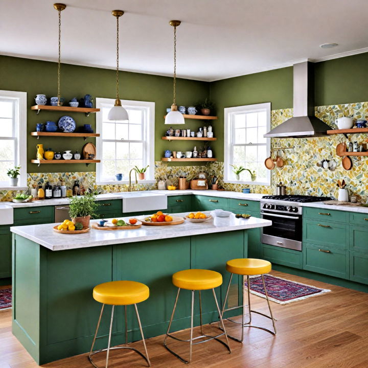 playful mix olive green kitchen