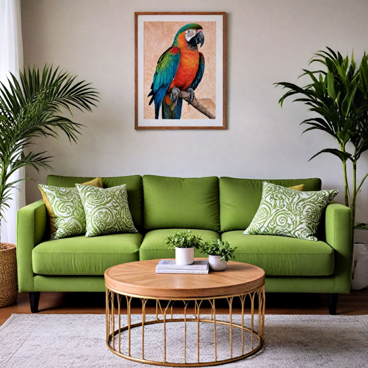 plush parrot green patterns couch