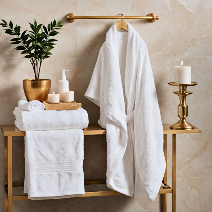 plush white towels and robes for bathroom