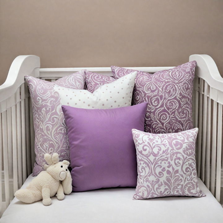 purple decorative pillows for nursery