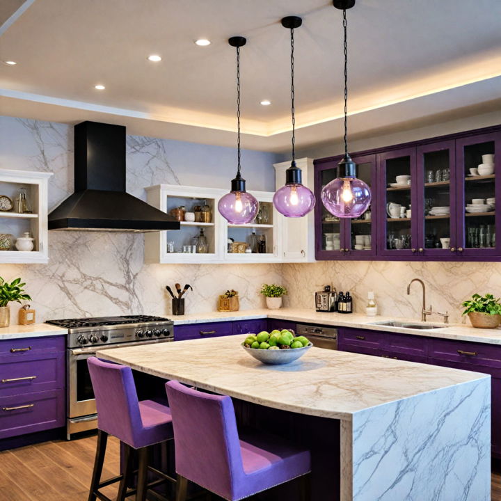 purple light fixtures for kitchen